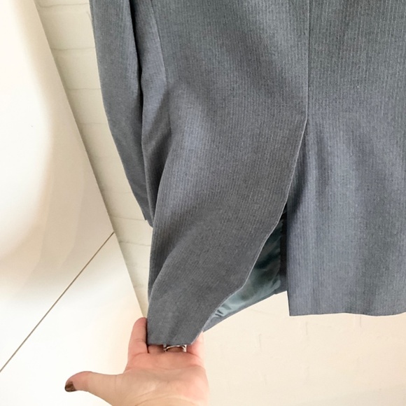 Vintage Men/Unisex Blazer Blue/Gray/Teal Pinstripe 100% Wool Sz 42L Oversized - Picture 11 of 12